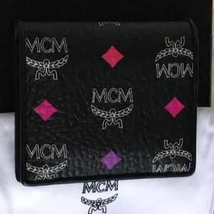 MCM Black Wallet with Pink and Purple Accents
